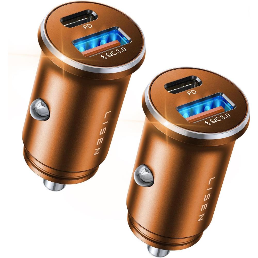 imageLISEN 54W Car Phone Charger USB C Cigarette Lighter Adapter Car Accessories for iPhone USB C Car Charger Adapter USBC Type C 12v Fit for iPhone 16E 16 15 14 13 12 Samsung S25 Google iPad AndroidOrange