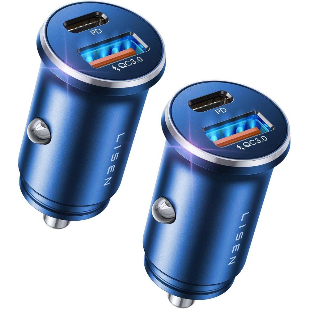 imageLISEN 54W Car Phone Charger USB C Cigarette Lighter Adapter Car Accessories for iPhone USB C Car Charger Adapter USBC Type C 12v Fit for iPhone 16E 16 15 14 13 12 Samsung S25 Google iPad AndroidBlue