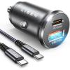 image48W USB C Car Fast Charger Adapter with 60W 33ft Nylon Braided Type C Cable LISEN Compact Cigarette Lighter All Metal USB Charger PDampampQC30 Dual Port for Samsung S22PixelAndroidiPadBLACK
