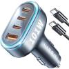 imageLISEN 101W USB C Car Charger 4 Port Super Fast Charging Car Charger Adapter PD30 ampamp QC30 Cigarette Lighter Car USB Charger Multi Port with CableCompatible with iPhone 15 Pro Max 14 Samsung S24 iPad