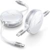 imageLISEN Retractable Type C Cable 2 Pack 60W3A Retractable USB C to USB C Heavy Duty Type C Cable Fast Charge USB C Cable for iPhone 15 Pro Max Charger Cord for iPad ProMacBookSamsung White