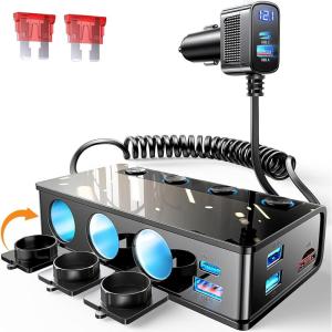 image9 in 1 Cigarette Lighter Splitter 191W Cigarette Lighter Adapter with 2 PDQC30 24V 12V Independent Switches DC Cigarette Outlet Car Charger for iPhone 16 15 14 13 12 and All Road Trip Car Devices