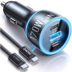 imageLISEN 170W Car Charger USB C Fast Charging for iPhone 16 Pro Max GaN PD31 140WPD30W Cigarette Lighter Adapter Super Fast Car Charger Type C for Laptop Samsung Galaxy S25 Ultra MacBook Pro iPad Drone