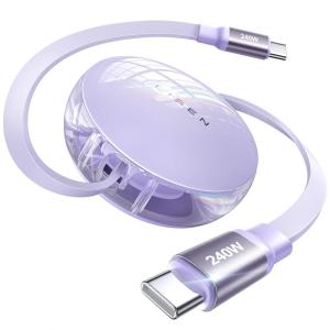 imageLISEN 240W Retractable USB C Cable USB C to C Retractable Car Charger Cable Phone Charger Cord Fast Charging for iPhone 16 15 Pro Max PlusiPadMacBookSamsung S24 Travel EssentialsPurple