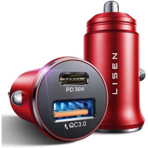 imageLISEN 54W Car Phone Charger USB C Cigarette Lighter Adapter Car Accessories for iPhone USB C Car Charger Adapter USBC Type C 12v Fit for iPhone 16E 16 15 14 13 12 Samsung S25 Google iPad AndroidRed