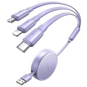 imageLISEN Multi Charging Cable 3 in 1 Charging Cable Retractable Car Charger with Type CLMicro USB Ports for iPhone 16 15 14 Pro MaxSamsung Galaxy S25PSKindle Multi Chargers for All DevicesPurple