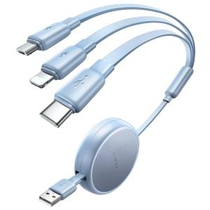 imageLISEN Multi Charging Cable 3 in 1 Charging Cable Retractable Car Charger with Type CLMicro USB Ports for iPhone 16 15 14 Pro MaxSamsung Galaxy S25PSKindle Multi Chargers for All DevicesBlue