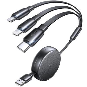 imageLISEN Multi Charging Cable 3 in 1 Charging Cable Retractable Car Charger with Type CLMicro USB Ports for iPhone 16 15 14 Pro MaxSamsung Galaxy S25PSKindle Multi Chargers for All DevicesBlack