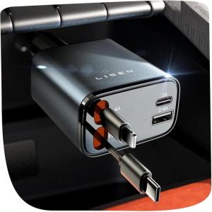 imageLISEN Retractable Car Charger 69W USB C Car Accessories Adapter for iPhone 16 USB C Charger Fast Charging Fathers Day for Gifts Travel Essentials Gifts for Women Men for iPhone 16 15 14 13 12Grey
