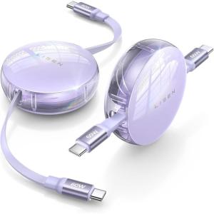 imageLISEN Retractable USB C Cable 2 Pack 60W3A Fast Charge 4Stage Length Preset for iPhone 15Pro MaxPlusPro iPad Pro MacBook Samsung Charger Cord Purple
