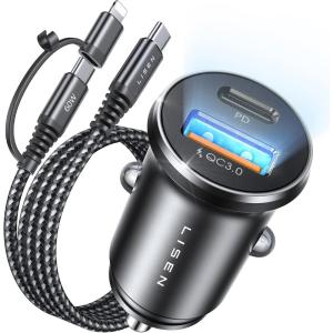 imageLISEN USB C Car Charger USB Adapter Mini ampamp Metal iPhone 16 Car Charger Fast Charging PD 30 Cigarette Lighter Adapter USBC for iPhone 16 Pro Max Plus 15 14 13 BlackBlack