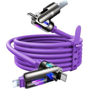 imageLISEN USB C to Lightning Cable 240W 4 in 1 Charging Cable 66FT Chubby USB AC to CLightning with Light for iPhone 16e 16 15 14 ProMacBookiPadSamsung S25Switch 2 Multi Chargers for All DevicesPurple