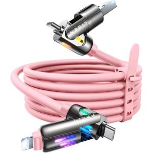 imageLISEN USB C to Lightning Cable 240W 4 in 1 Charging Cable 66FT Chubby USB AC to CLightning with Light for iPhone 16e 16 15 14 ProMacBookiPadSamsung S25Switch 2 Multi Chargers for All DevicesPink