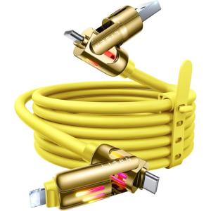 imageLISEN USB C to Lightning Cable 240W 4 in 1 Charging Cable 66FT Chubby USB AC to CLightning with Light for iPhone 16e 16 15 14 ProMacBookiPadSamsung S25Switch 2 Multi Chargers for All DevicesYellow