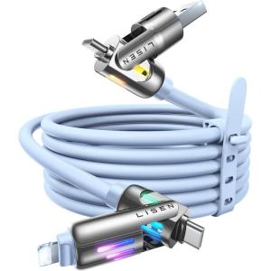 imageLISEN USB C to Lightning Cable 240W 4 in 1 Charging Cable 66FT Chubby USB AC to CLightning with Light for iPhone 16e 16 15 14 ProMacBookiPadSamsung S25Switch 2 Multi Chargers for All DevicesBlue