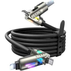 imageLISEN USB C to Lightning Cable 240W 4 in 1 Charging Cable 66FT Chubby USB AC to CLightning with Light for iPhone 16e 16 15 14 ProMacBookiPadSamsung S25Switch 2 Multi Chargers for All DevicesBlack