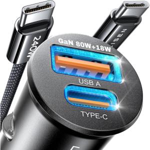 imageLISEN for iPhone 16 Car Charger Fast Charging 80W18W GaN Mini Metal USBC Car Charger iPhone PD80W QC 30 USB C Car Charger for iPhone 16 Pro Max MacBook Air iPad2024 Samsung Galaxy S24 S23