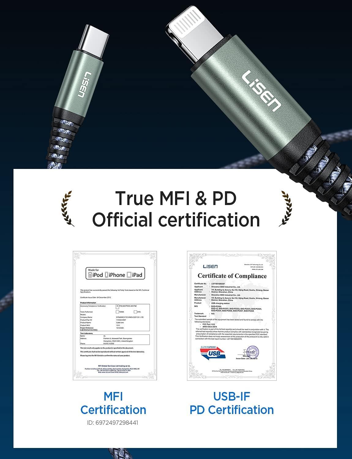imageLISEN Apple MFi Certified USB C to Lightning Cable 6FT Never Rupture iPhone 14 Charging Cable PD Lightning to Type C Charger Cord Compatible with iPhone 14 Pro Max 13 12 11 X XS iPad AirPro
