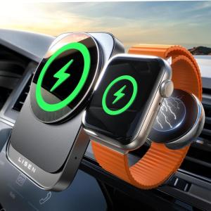 imageLISEN 2 in 1 for 18W MagSafe Car Mount Charger 2024 Upgrade Wireless Car Vent Charger Magnetic Car Phone Holder Mount for iPhone Car Accessories for iPhone 15 14 13 12 Pro Max Plus Apple Watch