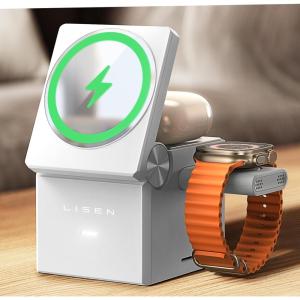 imageLISEN 3 in 1 Charging Station for Apple Super Stable Wireless Charging Station for Magsafe Charger Stand Cube Foldable Magsafe Charger for iPhone16 16e 15 14 13 and Watch Gifts for Men Women BlackWhite