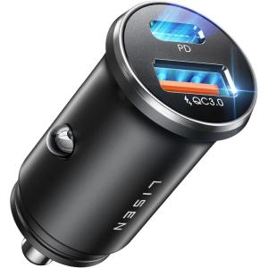 imageLISEN 35Min Super Fast iPhone 16 Car Charger 54W Alloy Cigarette Lighter Adapter Dual Port 12V USB C Car Charger Plug for iPhone 16e 16 15 14 13 12 Pro Max Plus Samsung Galaxy S25 UltraAndroid