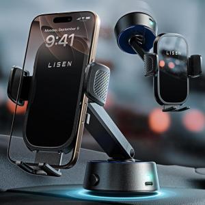 imageLISEN Car Phone Holder Mount iPhone100 UltraStable Vacuum Electric Suction Cup Phone MountJeep Wrangler Accessories Fit Any AngleAny Position for iPhone 16 15 Pro Max Plus 14XSamsung Galaxy S