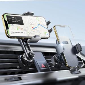 imageLISEN Cell Phone Car Mount for iPhone Enjoy Never Blocking Universal Car Phone Holder Vent Phone Mount for Car 2 Hook Kit Hands Free Phone Car Mount Fits iPhone 15 14 13 Pro Max Plus SamsungBlack