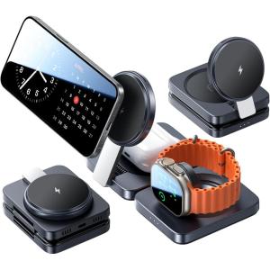 imageLISEN Charging Station for Apple Magsafe Multiple Devices  3 in 1 Foldable Magnetic Wireless Charger Dock  Travel Charging Stand for Apple iPhone 16 15 14 13 12 Pro Max Plus Watch ampamp Airpods