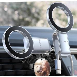 imageLISEN Fits MagSafe Car Mount  Magnetic Phone Holder for CarCar Accessories for Men Women for iPhone 16 15 14 13 12 Pro Max PlusSamsung Galaxy Valentines Gifts for Men Women Him HerBlackSliver