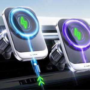 imageLISEN for MagSafe Car Mount Charger for iPhone 16 15W Wireless Universal Vent Charger for iPhone 16 Car Accessories Magnetic Phone Holder Mount Fits iPhone 16 15 Pro MaxSilver