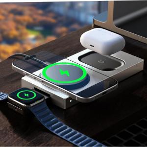 imageLISEN for iPhone 16 Charging Station Apple Qi2 Magsafe Charger 3 in 1 15W Fast Charging Magsafe Charger Stand Pad Dock for iPhone and Watch Charging Station for iPhone 16 15 Pro Max Airpods GoldRose Gold