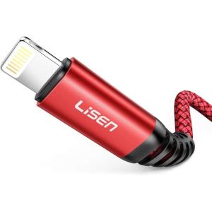 imageLISEN iPhone Charger Cable USB A to Lightning CableSturdy Nylon Braided Fast Charging Cord Compatible with iPhone 11ProXXs MaxXR8 Plus 7 Plus6 iPad66FTRedRed