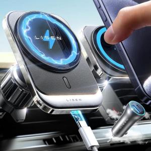 imageLISEN with Car Charger for MagSafe Car Mount Charger for iPhone 16 15W Wireless Charger for iPhone Car Accessories Magnetic Phone Holder Mount Universal Vent Car Charger