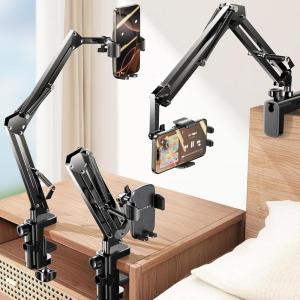 imageLISEN Phone Holder for Bed Desk 3rd Upgrade Cell Phone Stand for DeskRecording iPhone Mount for Gooseneck iPhone Holder for Filming Camera Laying DownBed Accessories Flexible Arm Clamp Clip StandBlack