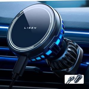 imageLISEN for MagSafe Car Mount Charger 15W Wireless Car Charger Mount Update Cooling Fan MagSafe Car Charger Hands Free iPhone Car Holder Mount Fit for iPhone 16 15 14 13 12 Pro Max Plus Mini BlackBlack