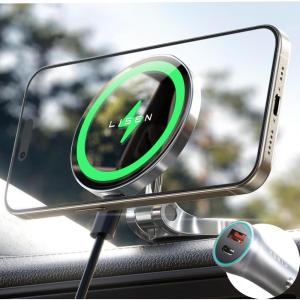 imageLISEN for Magsafe Car Charger 15W Ultra Magnetic Car Phone Holder for Magsafe Car Mount Charger Metal Dashboard Cell Phone Car Mount for iPhone 16 15 14 13 12Pro Max Plus
