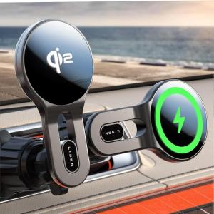 imageLISEN for Qi2 15W MagSafe Car Mount Charger Safer ampamp Faster Magsafe Car Charger Vent Magnetic Wireless Vent Phone Mount Fits iPhone 16 Pro Max 15 14Qi2 Charging
