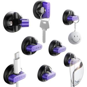 image8Pack Desk Cord Organizers 1S SnapOn Charging Cable Holder LISEN Cord Holder for Nightstand with 4 Extra Strong Adhesive Pads Wire Organizer for Nightstand Home Wall Car Desktop Purple