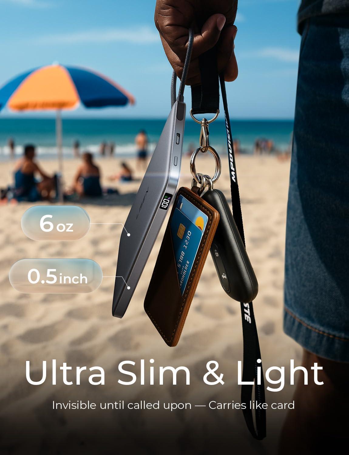 imageLISEN CardMag Magnetic Power Bank for iPhone and Apple WatchAlloy Ultra Slim 10000mAh MagSafe Portable Charger with Built in Cable for iPhone 1615 SeriesMagSafeApple Watch S10S9S8SEGrey