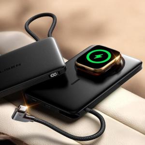 imageLISEN CardMag Magnetic Power Bank for iPhone and Apple WatchAlloy Ultra Slim 10000mAh MagSafe Portable Charger with Built in Cable for iPhone 1615 SeriesMagSafeApple Watch S10S9S8SEBlack