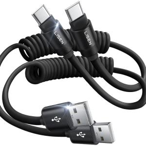 imageLISEN Coiled USB C Cable 2 Pack for Android Auto ampamp CarPlay Cable 4FT Short USB A to USB C Cable Compatible with iPhone 1615 Samsung Galaxy S25S24S23 A15A14 Google Pixel 98 Moto TCLBlackBlack
