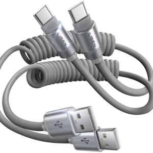 imageLISEN Coiled USB C Cable 2 Pack for Android Auto ampamp CarPlay Cable 4FT Short USB A to USB C Cable Compatible with iPhone 1615 Samsung Galaxy S25S24S23 A15A14 Google Pixel 98 Moto TCLBlackGrey