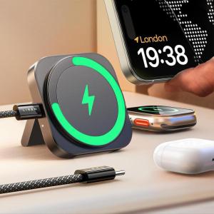 imageLISEN for MagSafe Charger Stand for iPhone Magnetic Apple Watch Airpods Charging Minimalist Travel for iPhone Wireless Charger Magnetic MagSafe Accessories Apple 16 Pro Max iwatch Airpods Black
