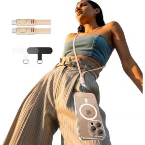 imageLISEN Crossbody Lanyard Teacher 60W USB C Cable for iPhone 1615iPad Air 17 AntiTheft Phone Chain Crossbody Phone Strap for Most Smartphones Cell Phone Neck Holder for Women Desert Gold