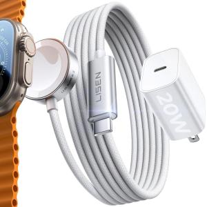 imageLISEN 2025 5W for Apple Watch Series 11 Ultra 3 Charger Fast Charging USB C 20W Block 33FT iWatch Charger Magnetic Charging Cable for iWatch Ultra 32 Series 11 10 9 8 7 SE3 Smart Clip AccessoriesWhite