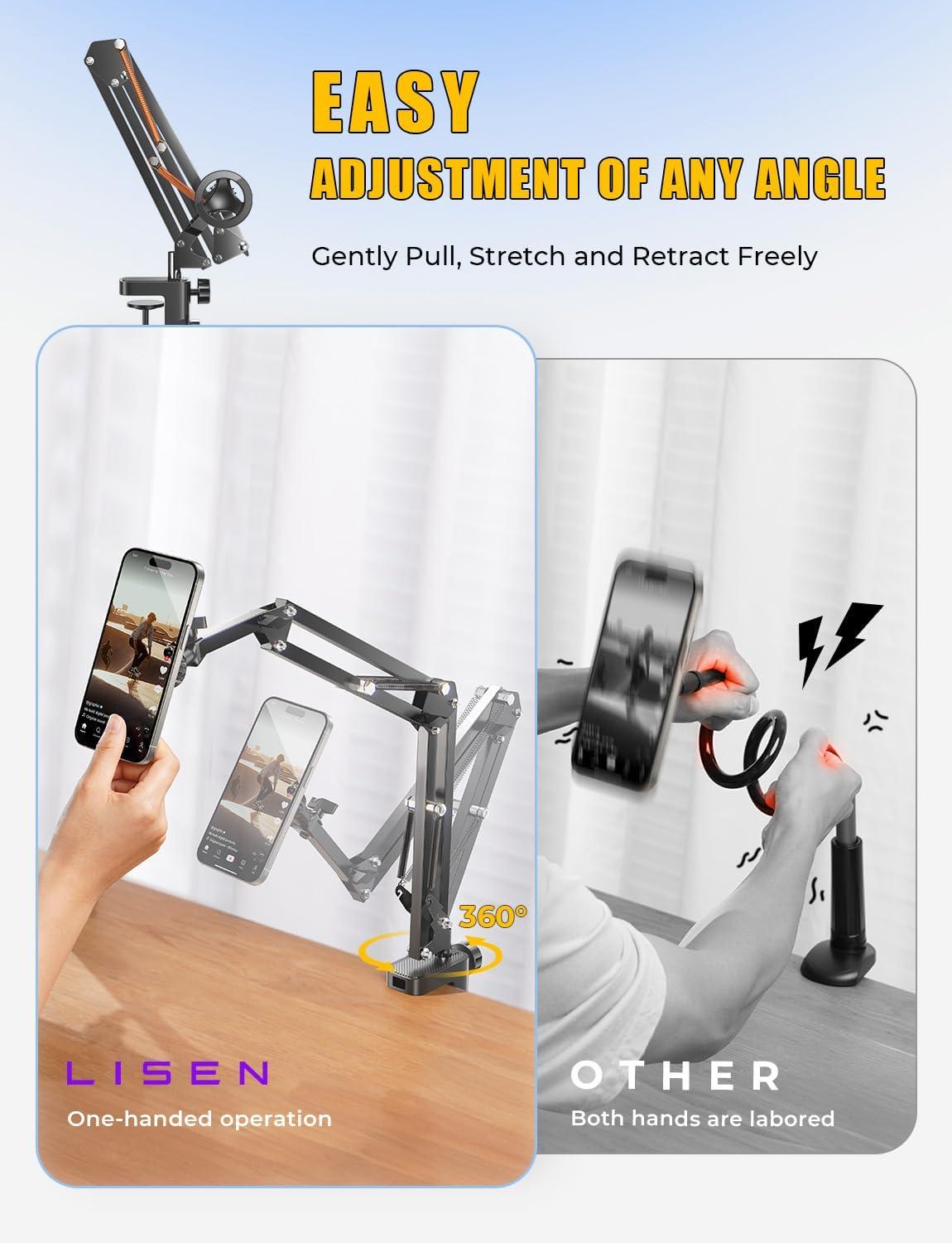 imageLISEN Gooseneck Phone Holder for Bed Magsafe Phone Stand for iPhone 16 15 Stand Holder for Desk Adjustable for Magsafe Accessories Recording for iPhone Mount Dark GrayDark gray