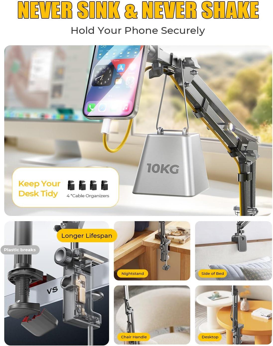 imageLISEN Gooseneck Phone Holder for Bed Magsafe Phone Stand for iPhone 16 15 Stand Holder for Desk Adjustable for Magsafe Accessories Recording for iPhone Mount Dark GrayDark gray