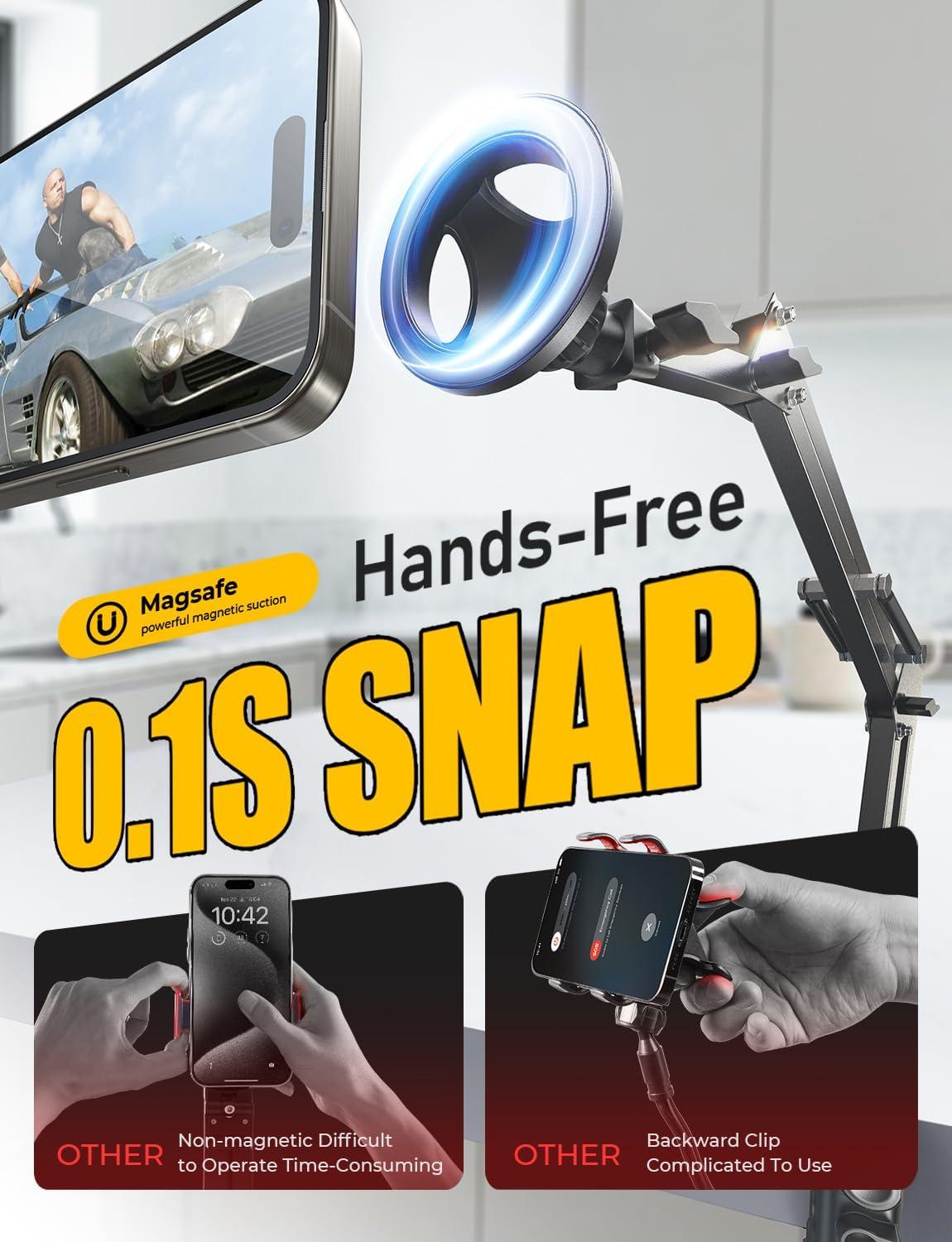 imageLISEN Gooseneck Phone Holder for Bed Magsafe Phone Stand for iPhone 16 15 Stand Holder for Desk Adjustable for Magsafe Accessories Recording for iPhone Mount Dark GrayDark gray