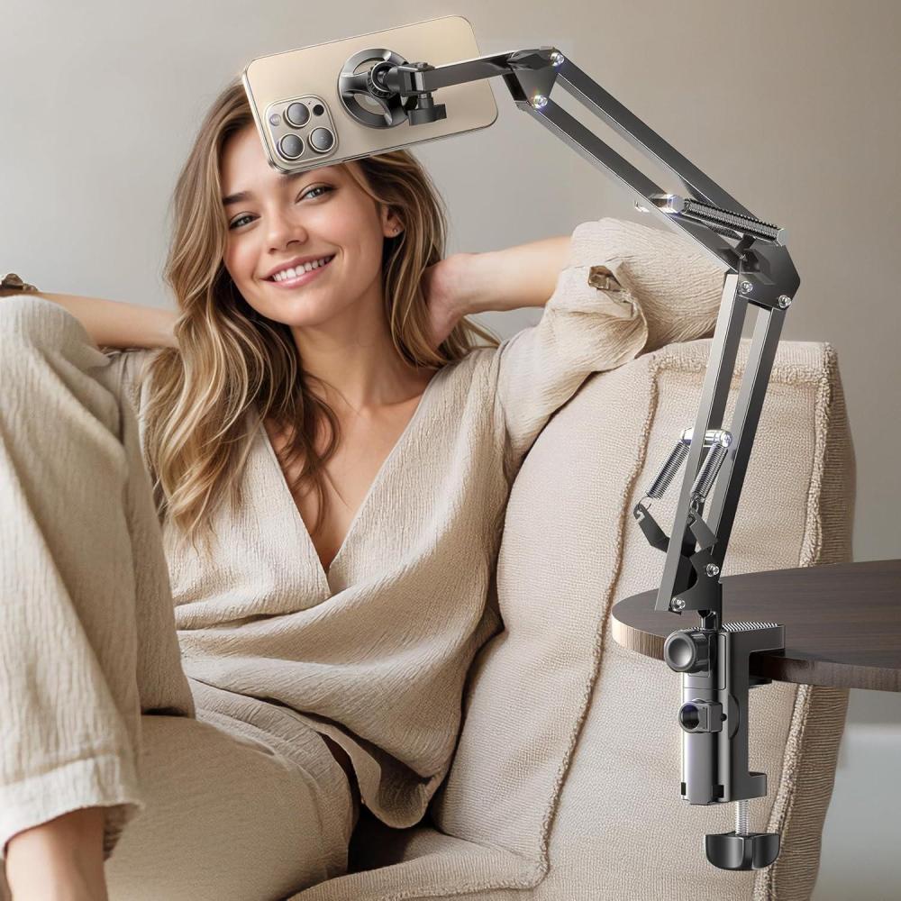 imageLISEN Gooseneck Phone Holder for Bed Magsafe Phone Stand for iPhone 16 15 Stand Holder for Desk Adjustable for Magsafe Accessories Recording for iPhone Mount Dark GrayDark gray