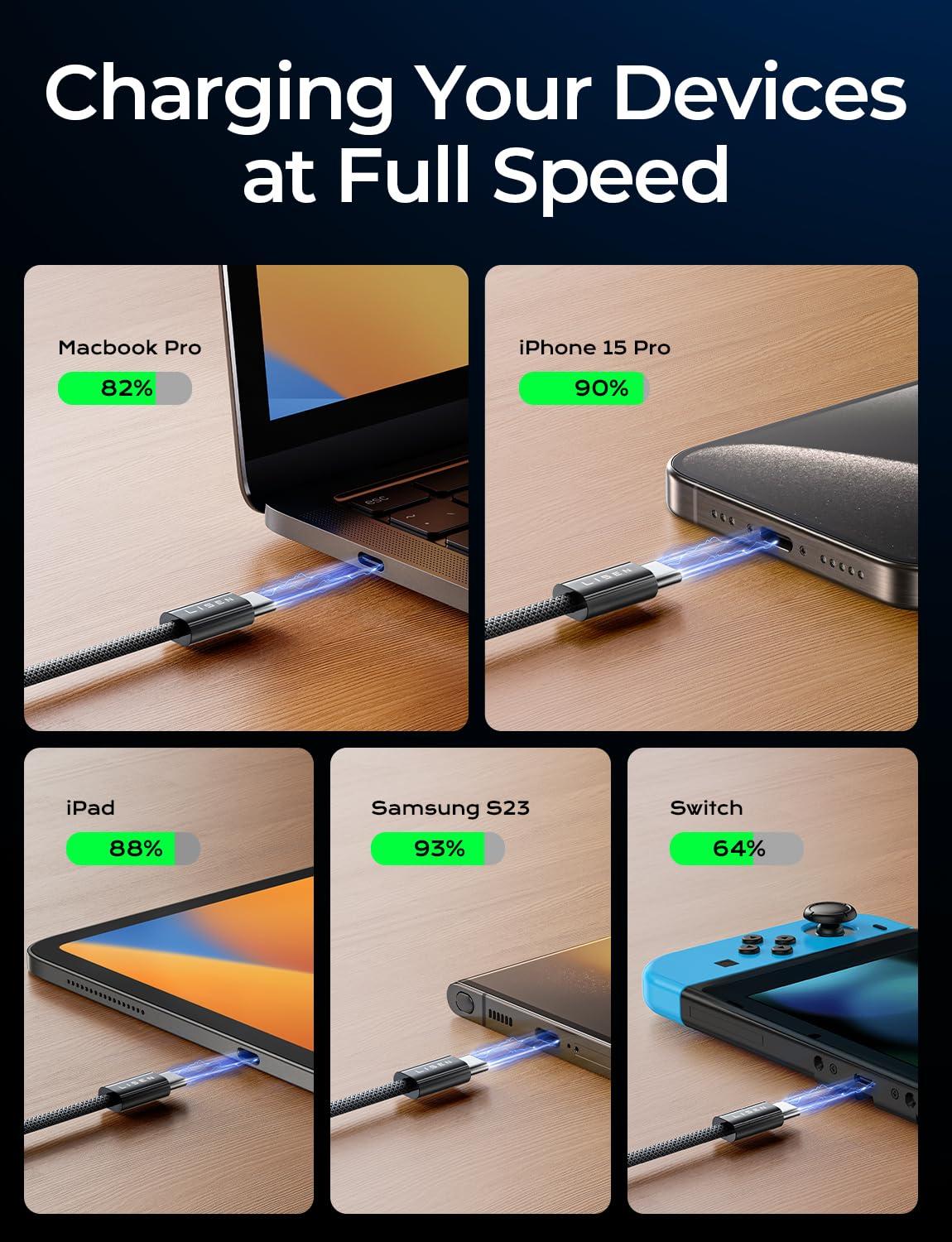 imageLISEN 240W for Apple USB C to USB C Charging Cable 4Packs 66666666FT Computer Security Cables for Woven Charge Cable Type C for Apple Devices iPhone 17 Air 16 Pro Max iPad MacBook Pro M5Black